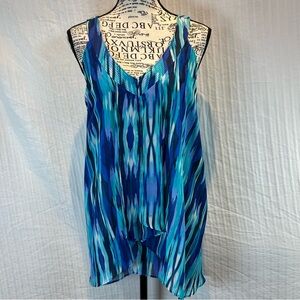 Apt. 9 Sz XL Sleeveless Blouse Split Front Pleat Tank Top Blue and Green